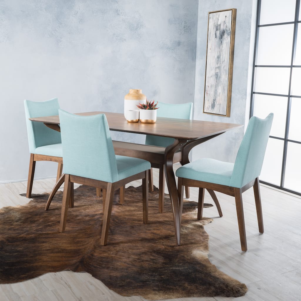 Dimitri 5-piece Wood Large Rectangular Mid-Century Dining Set with Curved Legs by Christopher Knight Home
