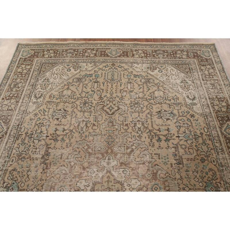 Hand Knotted Oriental 100% Wool Carpet Traditional Medallion Beige & Ivories Tabriz Area Rug - 9' 6'' X 6' 5''