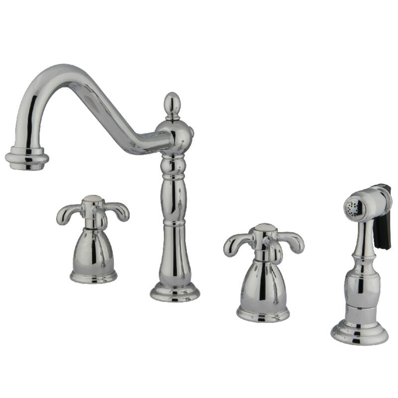Kingston Brass French Country Widespread Kitchen Faucet with Brass Sprayer - Polished Chrome