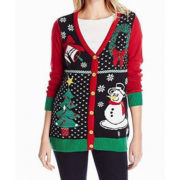 Shop Ugly Christmas Sweater Womens Black Size 1X Plus Holiday Cardigan
