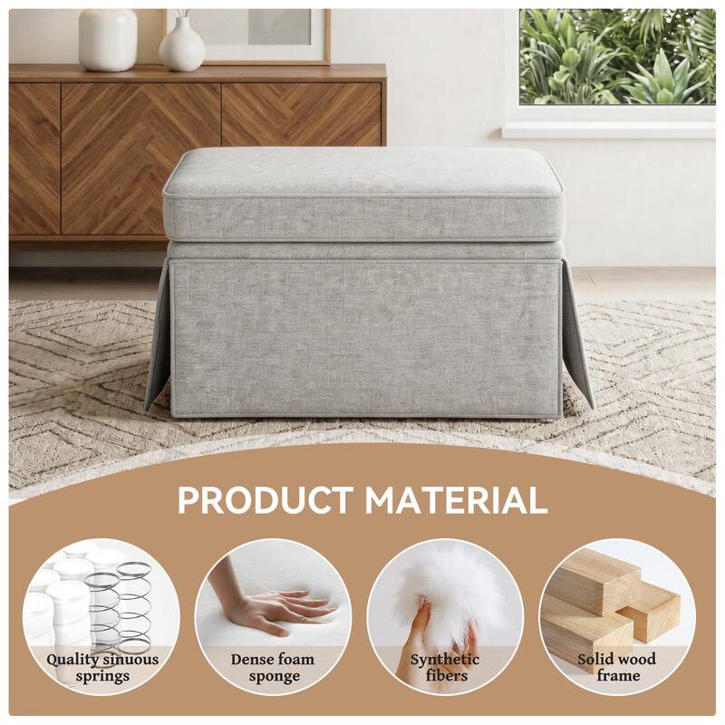 Skirted Rectangular Flip-Top Storage Ottoman