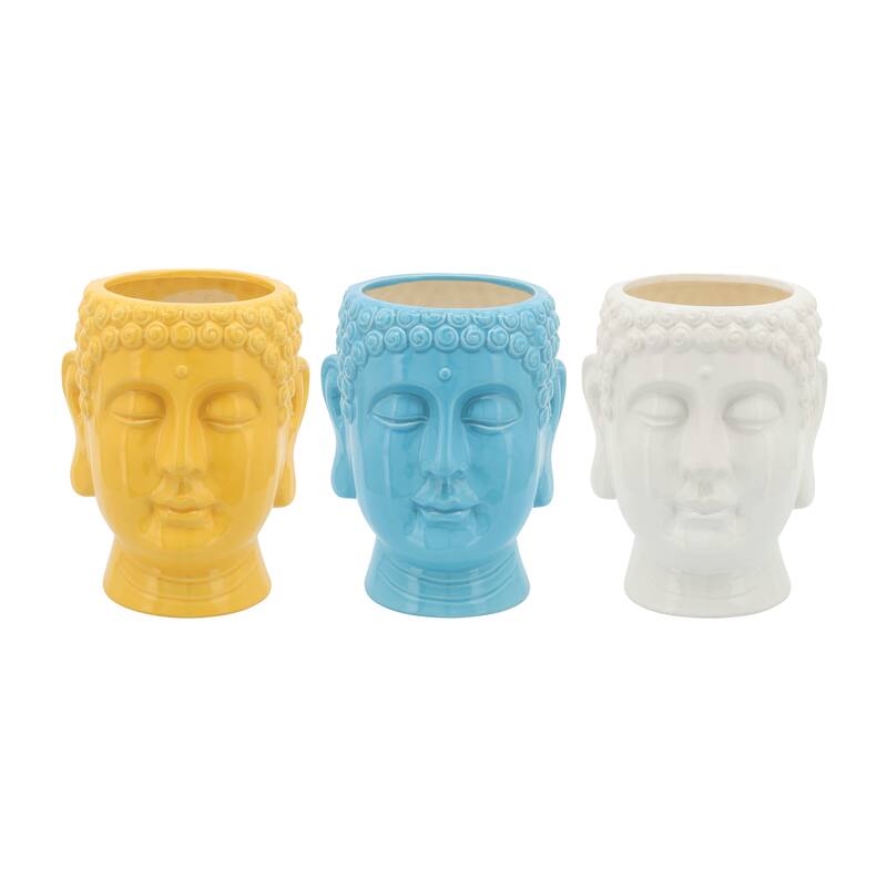 Set of Three Ceramic Buddha Citronella Nectarine-scented Candles Yellow, Blue, and Ivory 40oz - 7" x 7" x 9" - 7" x 7" x 9" - Yellow - 7" x 7" x 9"