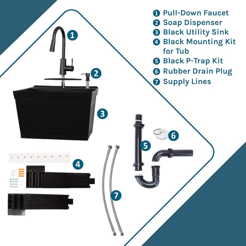 TEHILA 19-Gallon Wall-mounted Utility Sink 22.88 in. W Laundry Tub with Pull-down Faucet