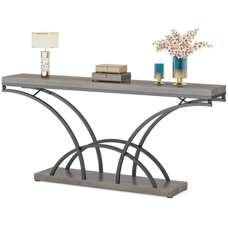 70.9'' Faux Marble Console Sofa Table with Half-Moon Shaped Metal Legs for Entryway, Accent Tables for Living Room