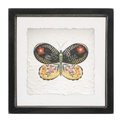 Wood Framed Floral Butterfly Wall Plaque - 6" - Set of 2