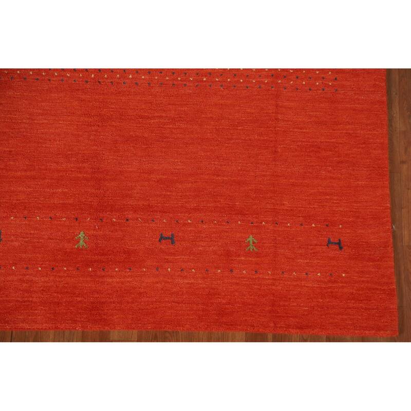 Salmon Gabbeh Area Rug Hand-Knotted Wool Carpet - 6'6"x 9'9"
