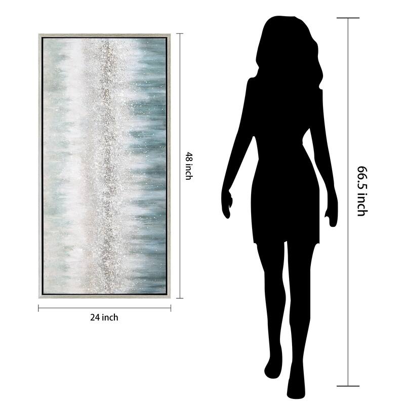 Silver Mist Textured Glitter Hand Painted Framed Canvas Wall Art