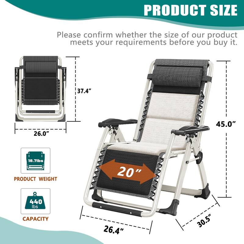 DoCred Zero Gravity Chair Lawn Lounger Chair with Pillow 2pcs