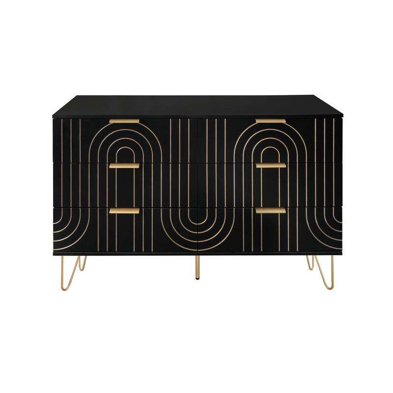 Modern 6-Drawer Dresser with Carving Design and Metal Handles