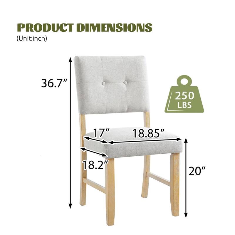 Wooden Dining Chairs Set of 4, Modern Fabric Upholstered Kitchen Side Chairs, Farmhouse Dining Room Chair with Solid Wood Legs
