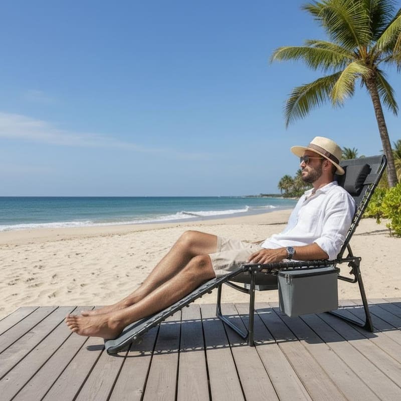 Outdoor Chaise Lounge Chair, Sun Tanning Chair with Carrying Handle for Garden, Beach, Patio