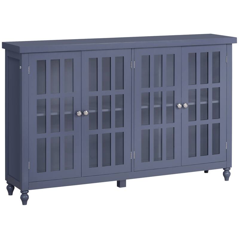 Buffet Cabinet with 4 Tempered Glass Doors,Stripe Pattern and Adjustable Storage Shelf - Gray