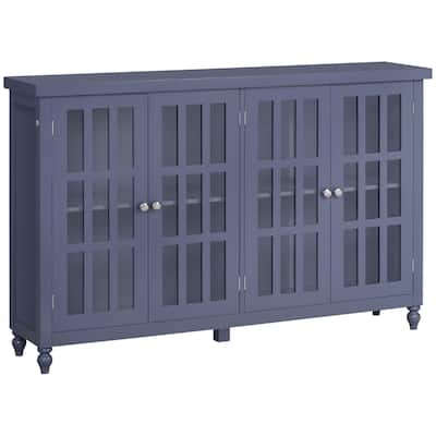Modern Buffet Cabinet with Stripe Pattern and Adjustable Storage Shelf, 4 Tempered Glass Doors