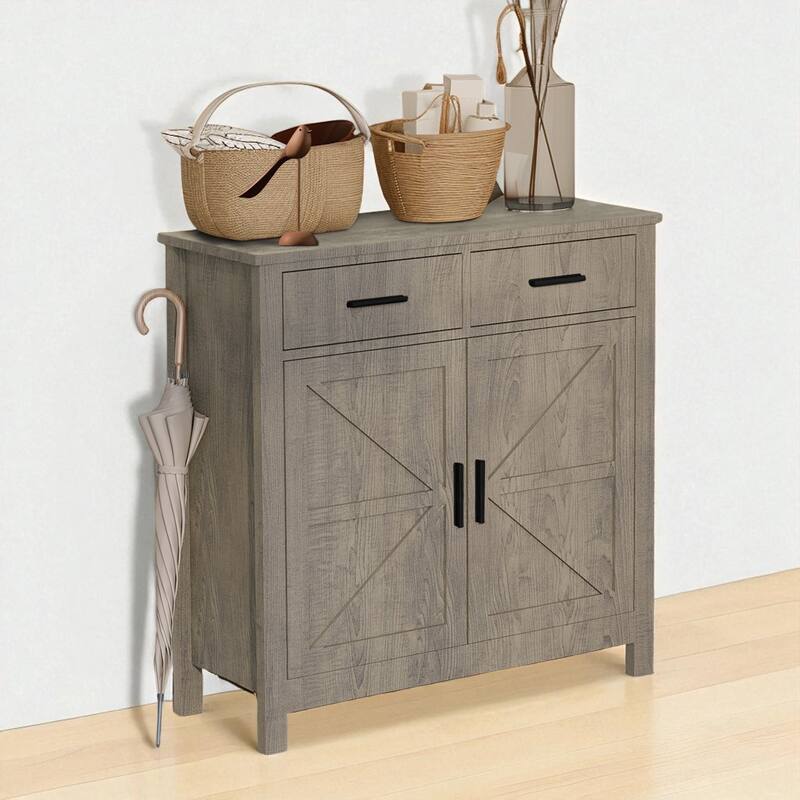 Modern Farmhouse Kitchen Sideboard with 2 Drawers and Double Doors, Buffet Storage Cabinet Coffee Bar for Dining Room.