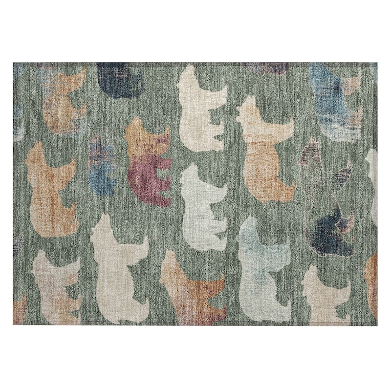 Machine Washable Indoor/ Outdoor Modern Bear Chantille Rug