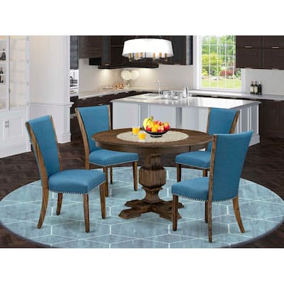 HomeStock 5-Piece Distressed Jacobean Finish Solid Wood Top Dining Table with 4 Parson Chair