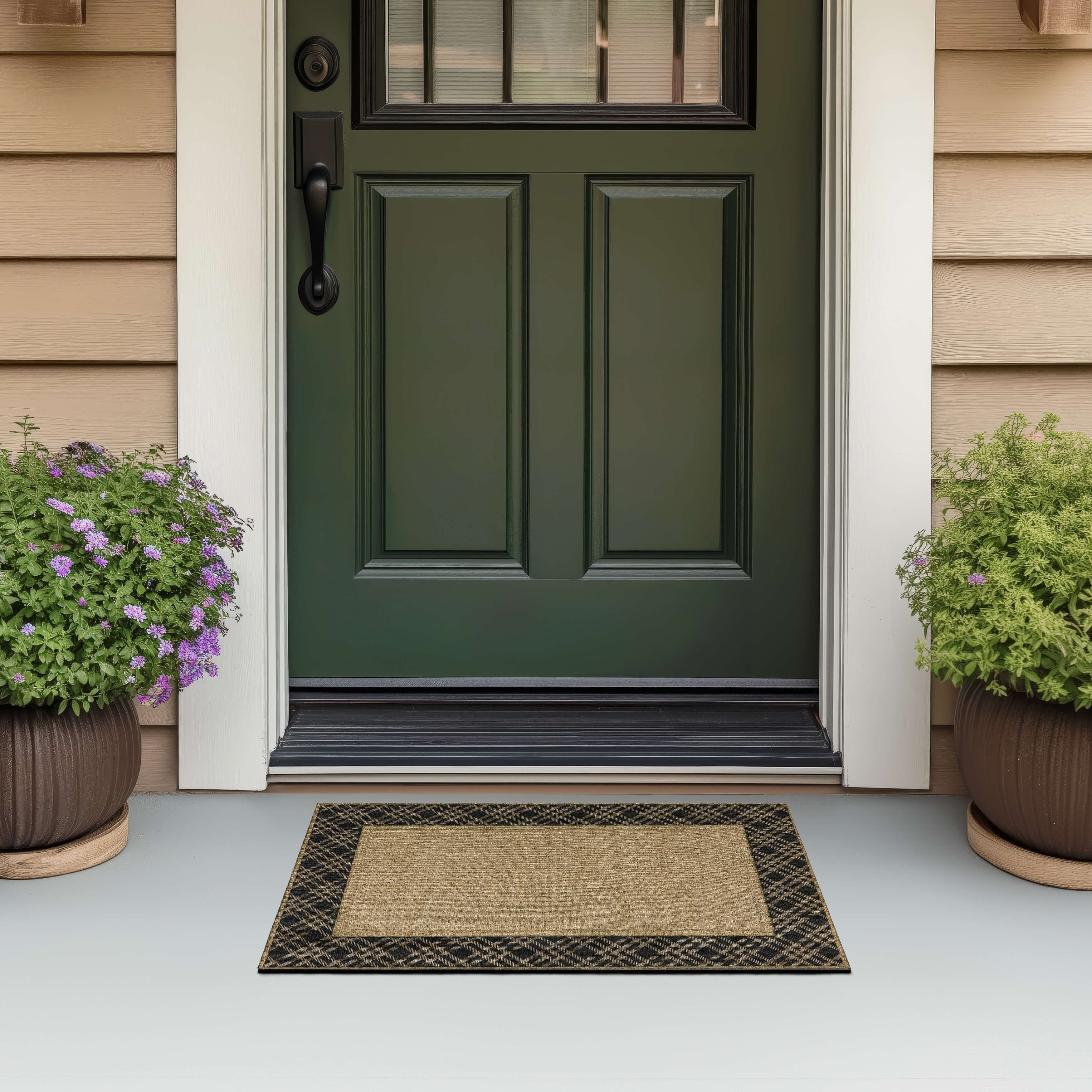 Mohawk Home Plaid Border Black/Stone 2' X 3' Door Mat