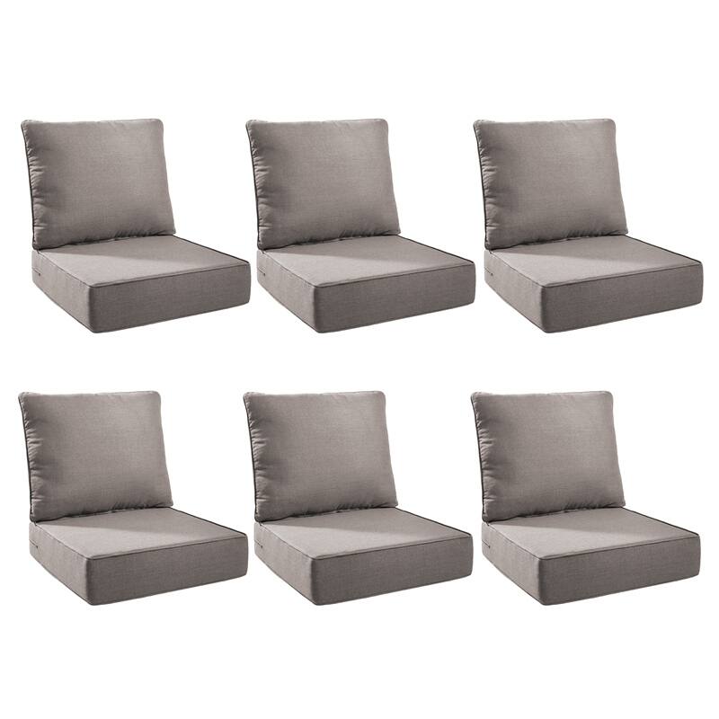Pocassy 24x24x6 Inch Thick Cushions Pillows Indoor Outdoor Deep Seat Water & Fade Resistant - 6 Set - Grey Cushion