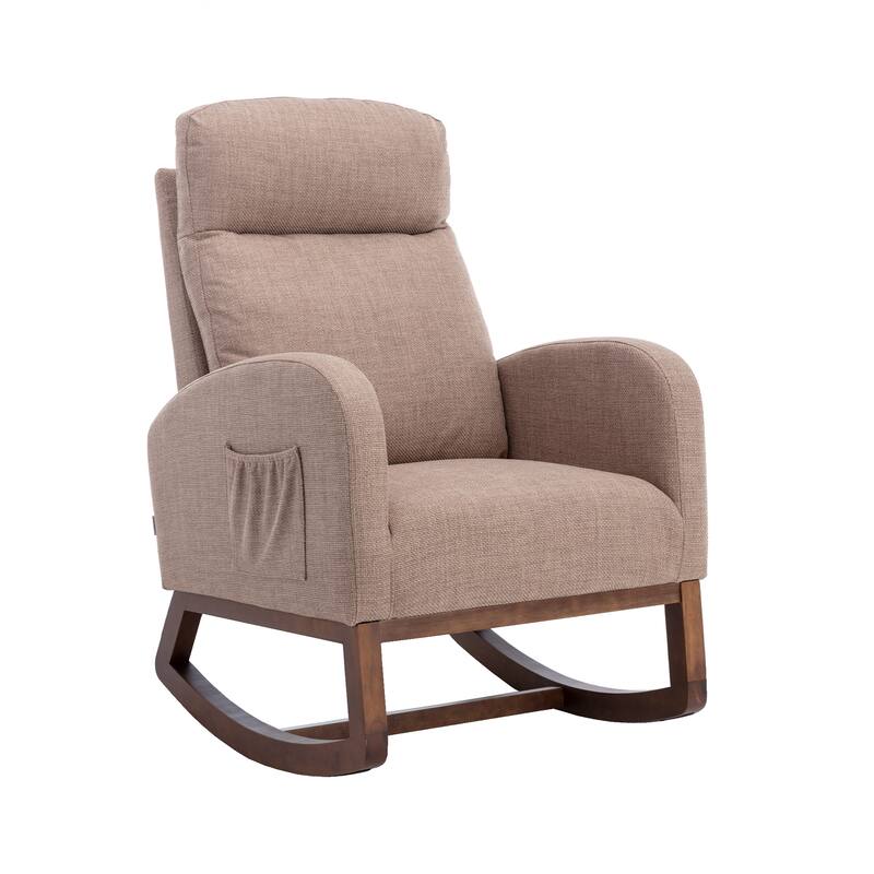 GDFStudio - Amelia Linen Upholstered Rocking Chair with Spacious Seat and Tall Back Design