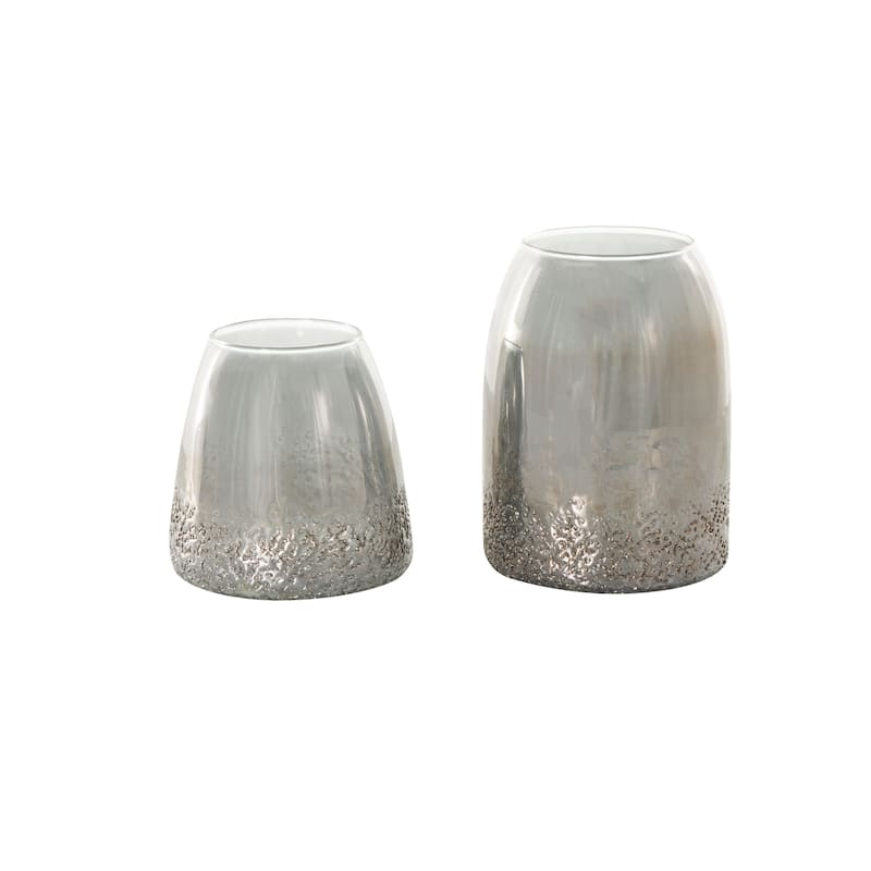 Gray Glass Textured Decorative Vase (Set of 2) - 8", 6"H