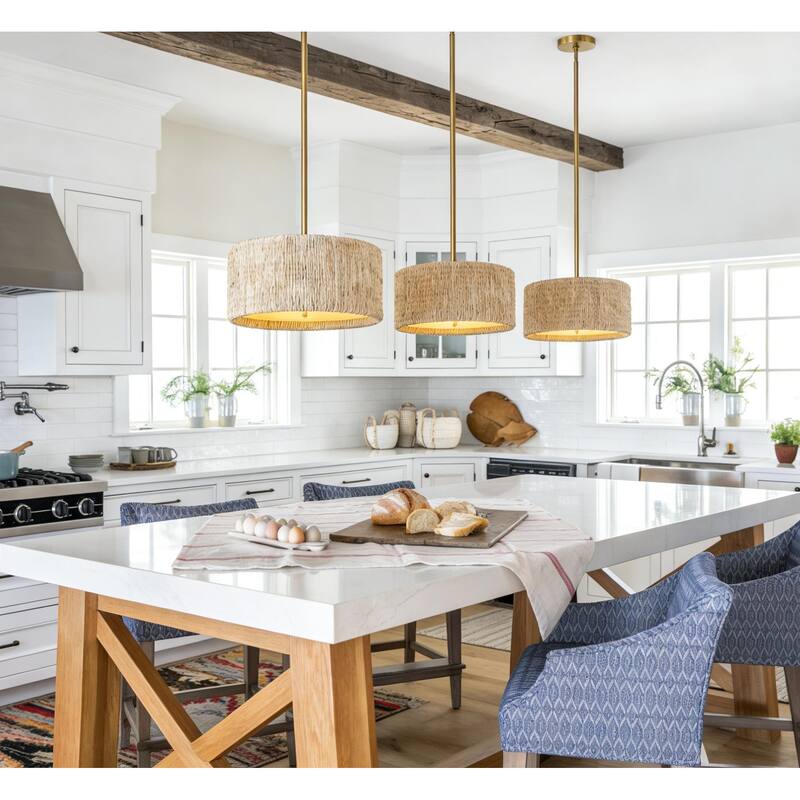 LamQee Rattan Kitchen Island Chandelier Corn Rope Woven Pendant