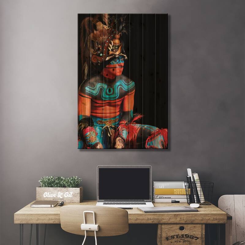 Tribal I Print On Wood by Janet Fikar - Multi-Color