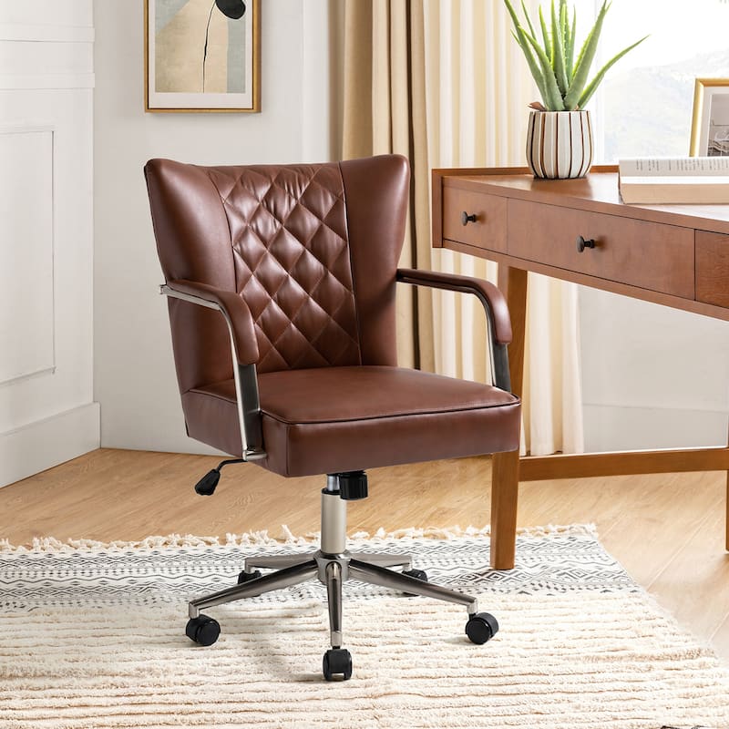Felice Modern Swivel Height Adjustment Diamond-Tufted Office Chair by HULALA HOME - Brown