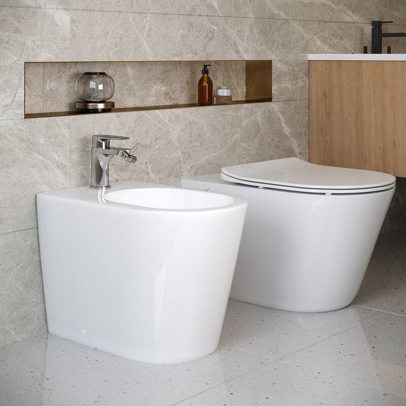 Yulika Elongated Floor Mount Bidet Self-Cleaning Bidet Floorstanding Bidet with Faucet - 22x14.4x15.7