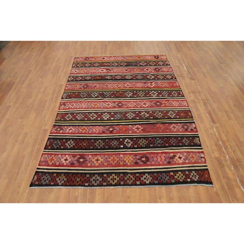 Hand Woven Oriental 100% Wool Carpet Southwestern Tribal Multi-Colored Kilim Area Rug - 9' 0'' X 6' 0''