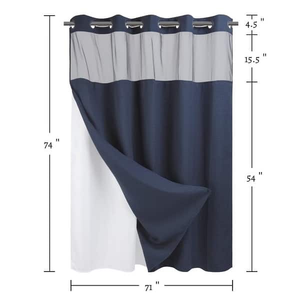 dimension image slide 10 of 18, No Hook Waffle Weave Shower Curtain with Snap-in Liner