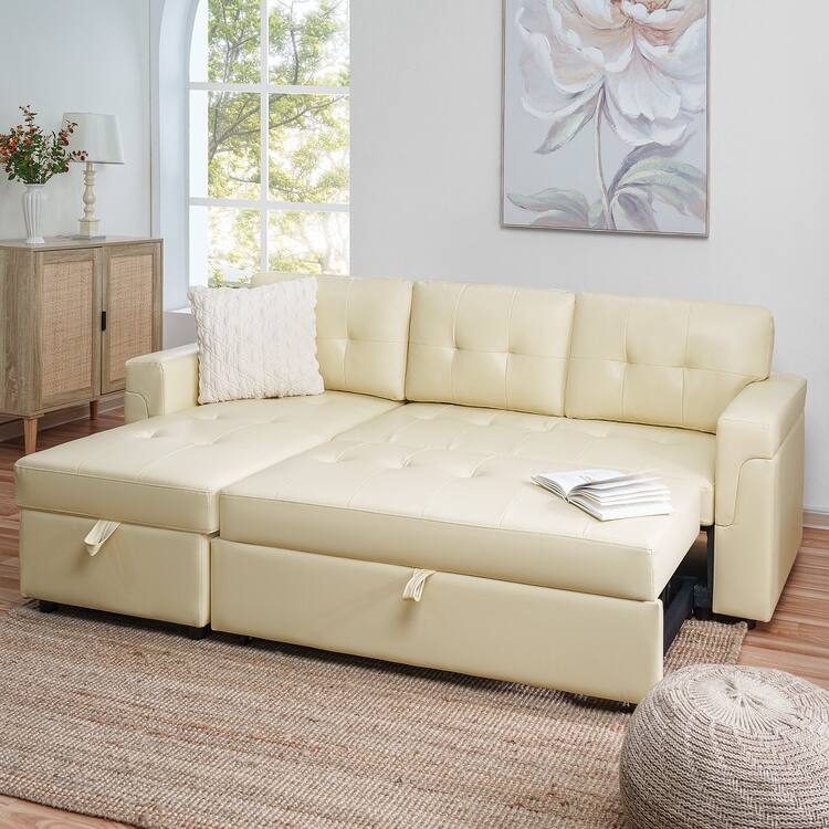 Perry Modern Reversible Sleeper Sectional Sofa with Storage Chaise, Pullout Sleeper Sofa Couch Bed for Living Room