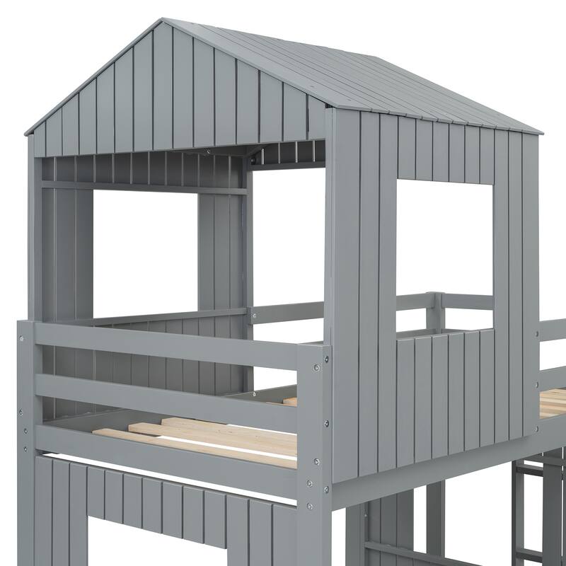GDFStudio - Bennett Twin Over Full Bunk Bed with Slide, Playhouse Loft, and Safety Features