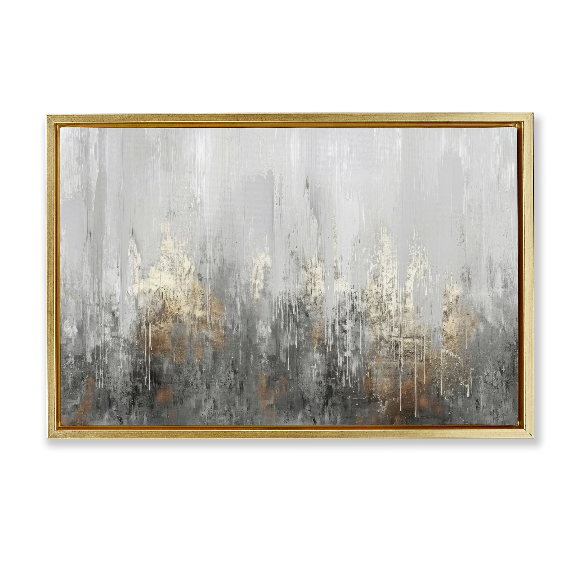 Stupell Grey Silver Abstract Drip Framed Floater Canvas Wall Art Design By LSR Design Studio