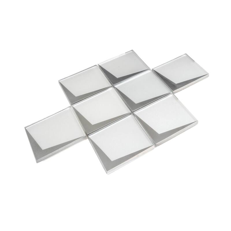 Solace 12x9 White Metallic Silver Glass Mosaic Diamond Wall Tile (3.91 sq ft/case) - 5 Pack