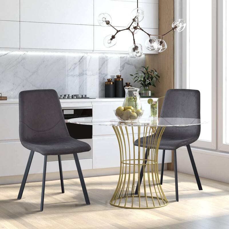 Dining Chairs Set of 2 Mid-Century Metal Legs Gray for Kitchen Dining