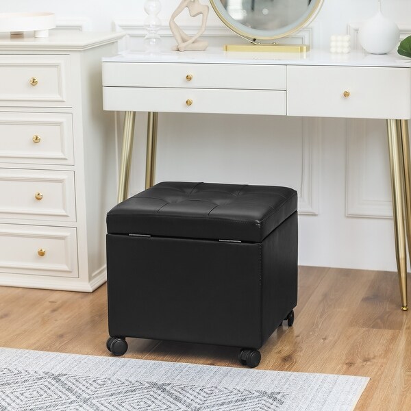 Adeco Bonded Leather Square Tufted Cubic Cube Storage