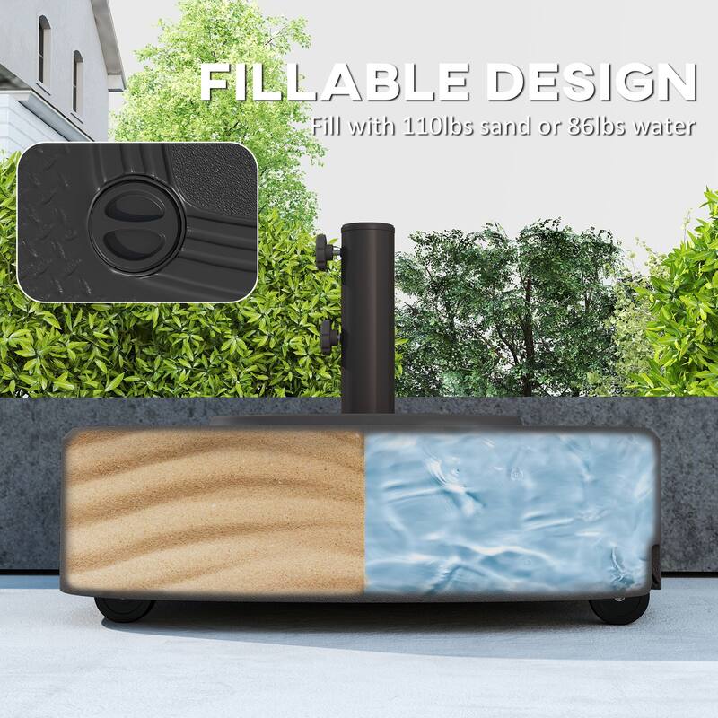 Outsunny Patio Umbrella Base with Wheels, Umbrella Stand with 110 lbs. Sand or 86 lbs. Water Filled