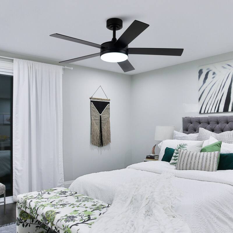 48" Modern Black Dimmable Integrated LED Smart Ceiling Fan with Light and App Control
