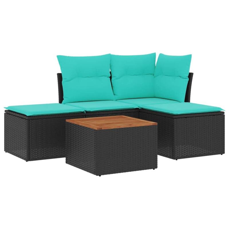 vidaXL 5 Piece Patio Sofa Set with Cushions Black Poly Rattan - 24.4 x 24.4 x 27.2