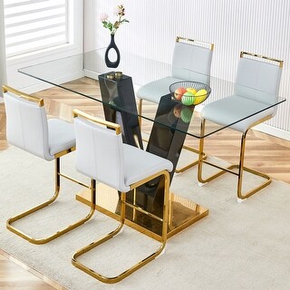 Kitchen Dining Table with Clear Tempered Glass and Leather Chairs - Bed ...