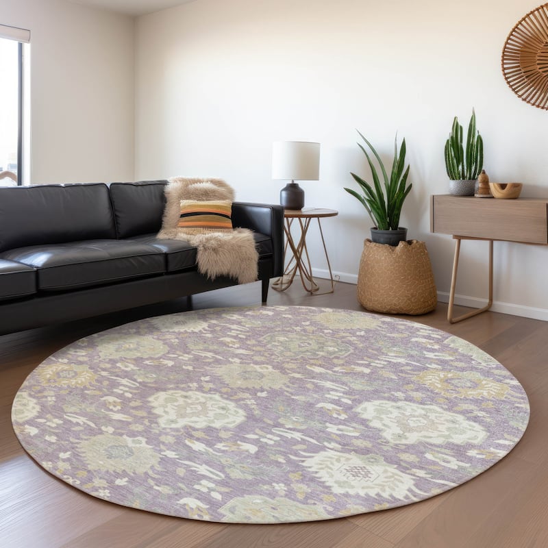 Machine Washable Indoor/ Outdoor Traditional Kashan Chantille Rug - Lavender - 8' x 8'