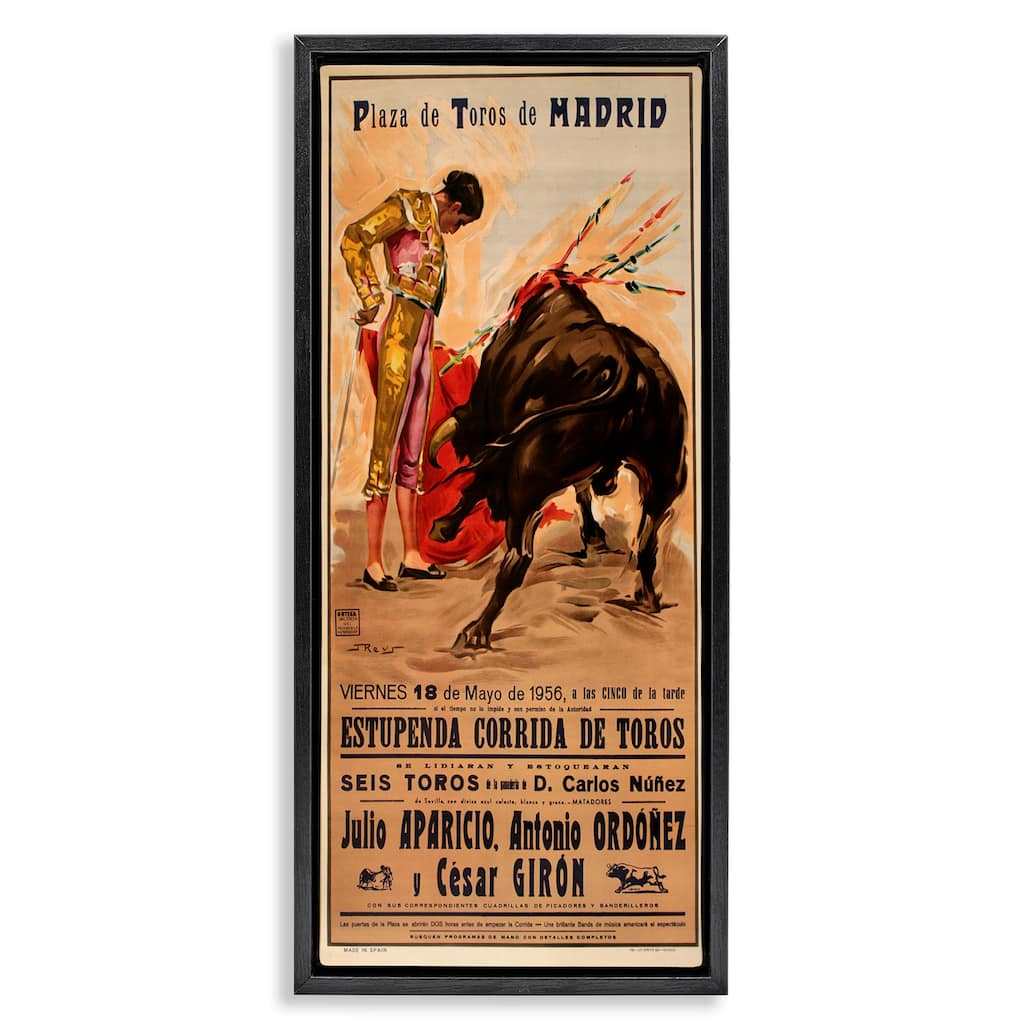 Stupell Great Bullfight Antique Advertisement Framed Floater Canvas Wall Art Design By Marcus Jules