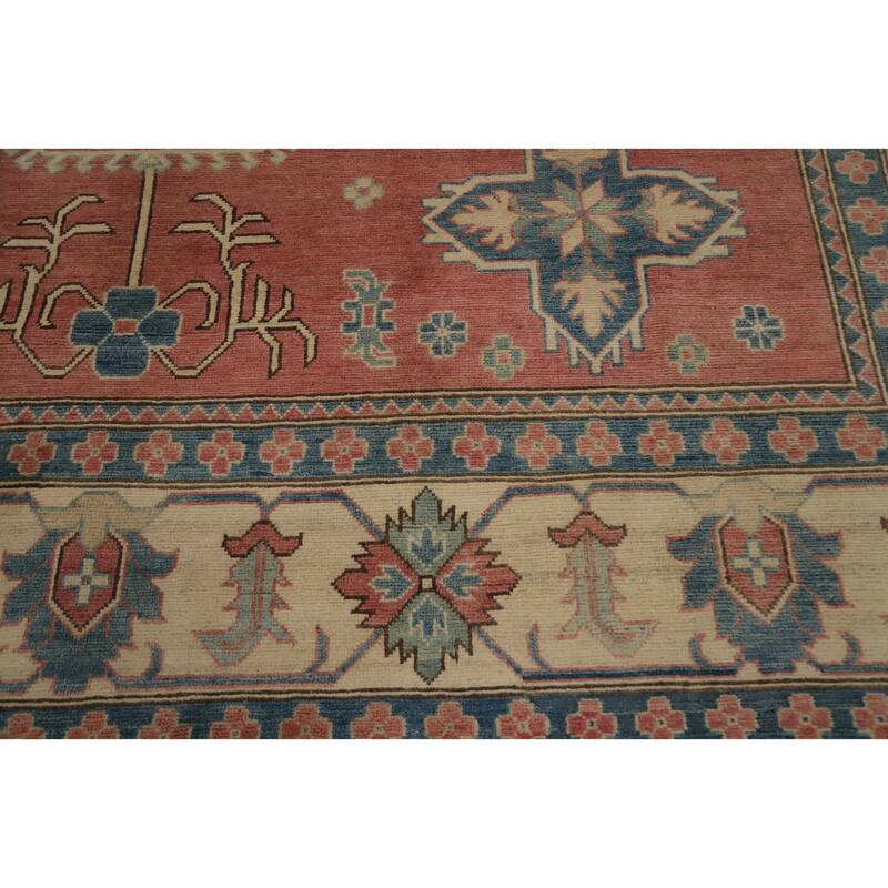 Hand Knotted Oriental 100% Wool Carpet Traditional Geometric Oranges & Rust Kazak Area Rug - 12' 0'' X 8' 11''