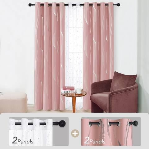 Deconovo Mix and Match Blackout and Sheer 4 Piece Wave Curtain Panel Set