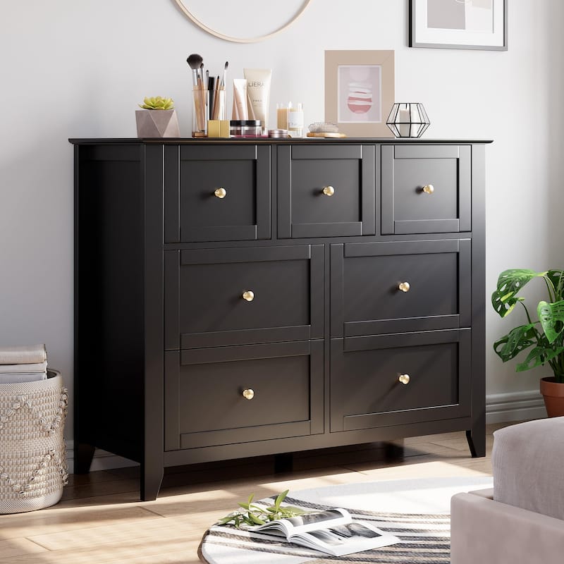 7 Drawer Dresser for Bedroom, Modern Chest of Drawer Dresser - Black