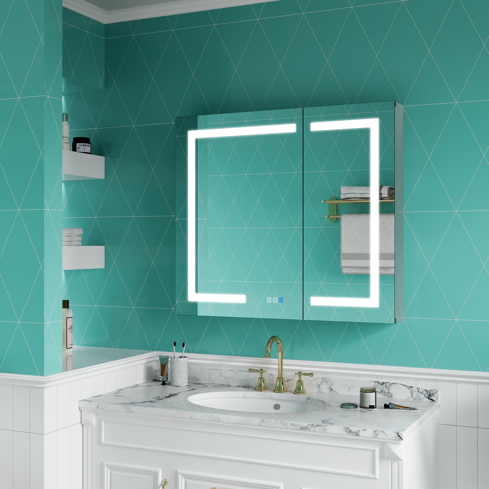 EcoBrite Ethos 20-in x 32-in Rectangle LED Fog Free Silvery Gray Mirrored Soft Close Medicine Cabinet - 20 in.W*32 in.H