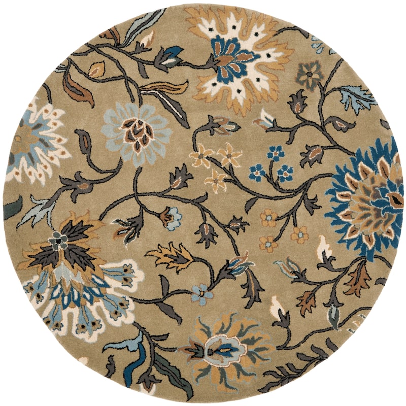 SAFAVIEH Handmade Jardin Melek Country Floral Wool Rug - 6' Round - Green/Multi