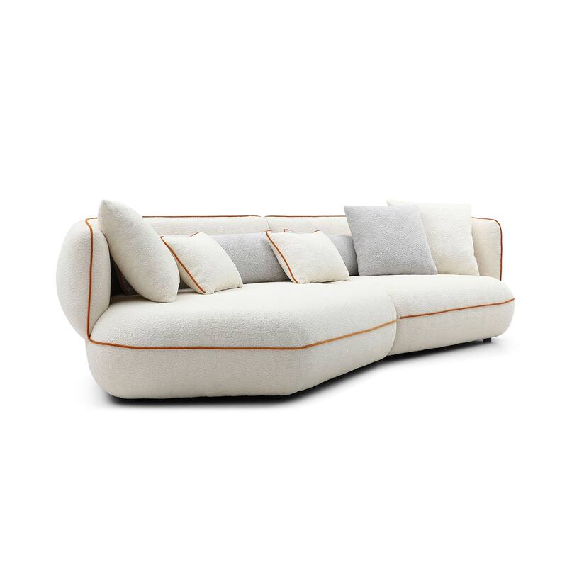 Mid-century Modern Stylish Upholstered Sectional Beige Sofa Curved Sofa for Living Room