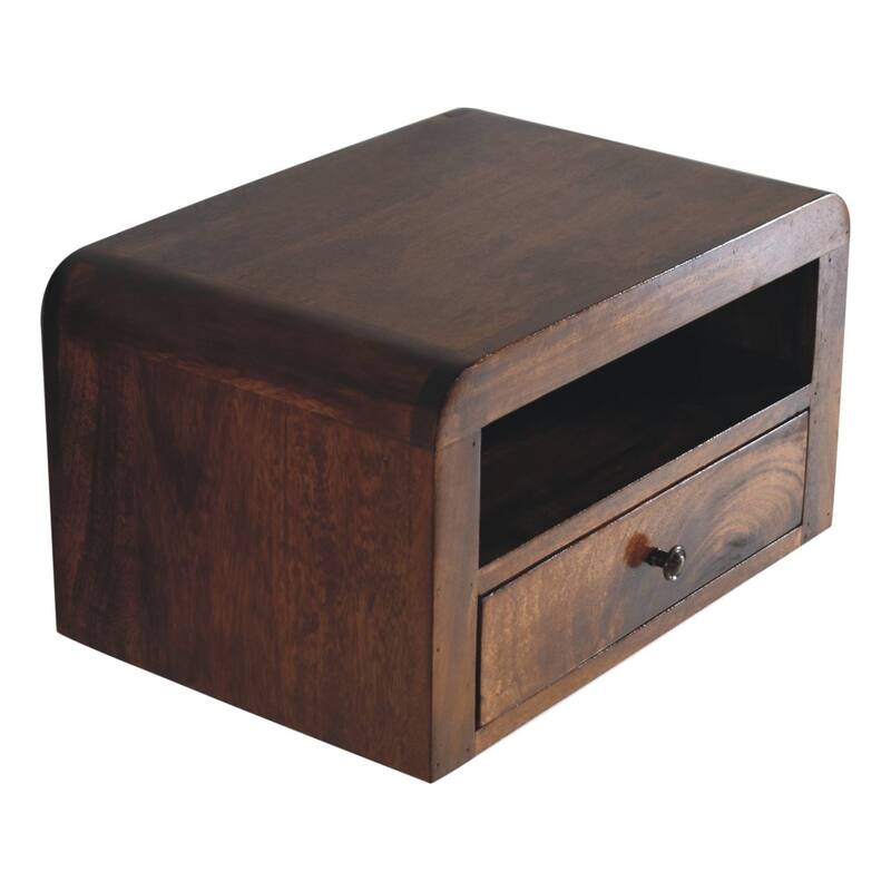 Chunky Chestnut Floating Bedside with Drawer and Open Shelf