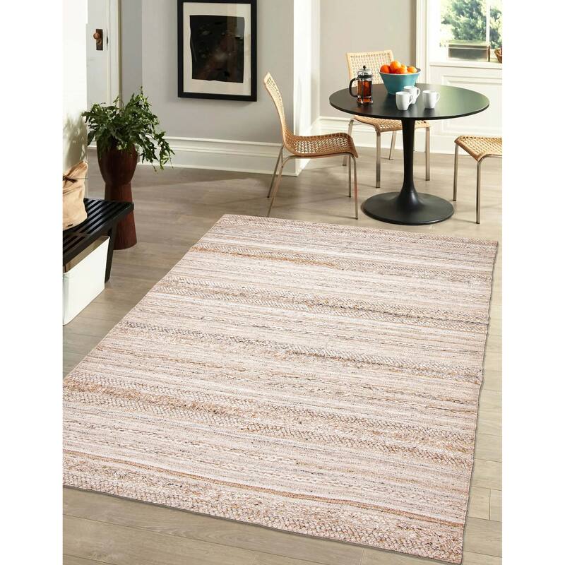 ECARPETGALLERY Braid weave Sienna Beige Wool Rug - 5'2 x 7'8